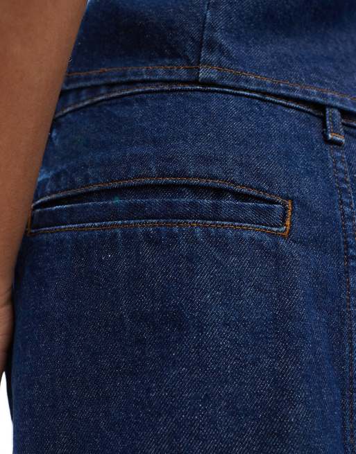 ASOS DESIGN denim mini skirt with waist fastening in indigo, 4 of 5