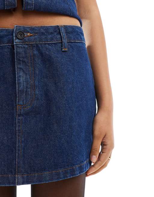 ASOS DESIGN denim mini skirt with waist fastening in indigo, 5 of 5
