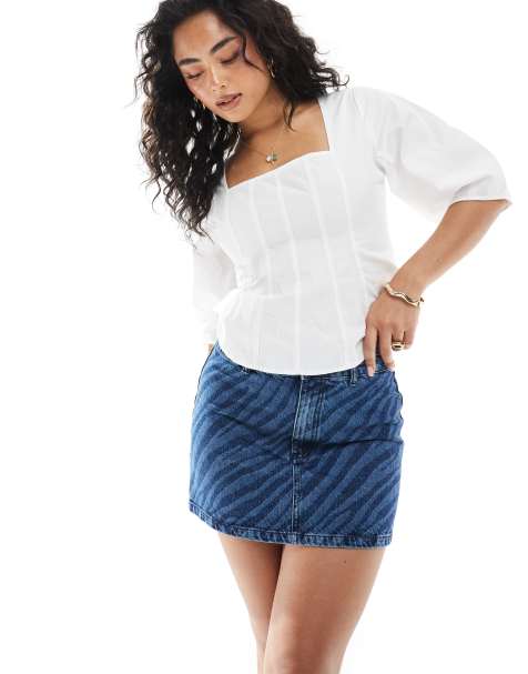 ASOS DESIGN denim mini skirt with zebra laser - view 1