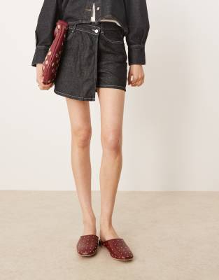 Asos Design Denim Mini Skort In Black