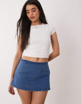 Asos Design Denim Mini Skort In Blue