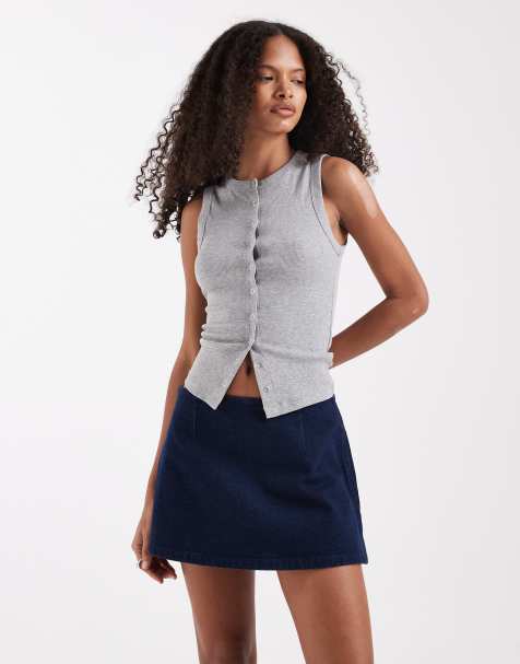 ASOS DESIGN denim mini skort in rich rinse - view 1