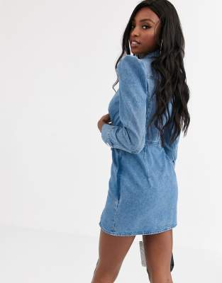 denim dress with puff sleeves