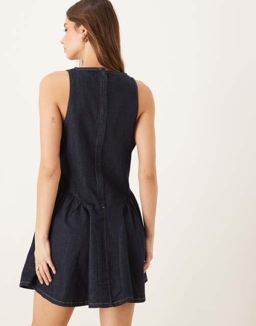 ASOS DESIGN - Denim-minikjole i indigoblå vask med rynkede hoftepaneler, 2 af 4