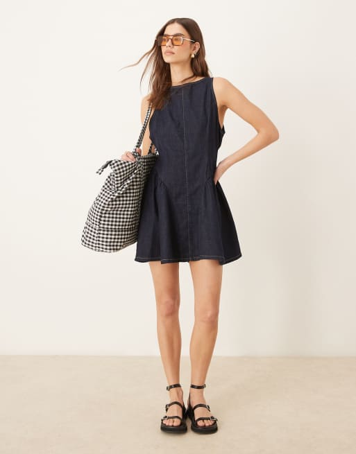 ASOS DESIGN - Denim-minikjole i indigoblå vask med rynkede hoftepaneler, 4 af 4