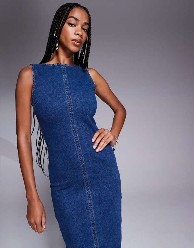 ASOS DESIGN denim minimal midi dress in dark wash