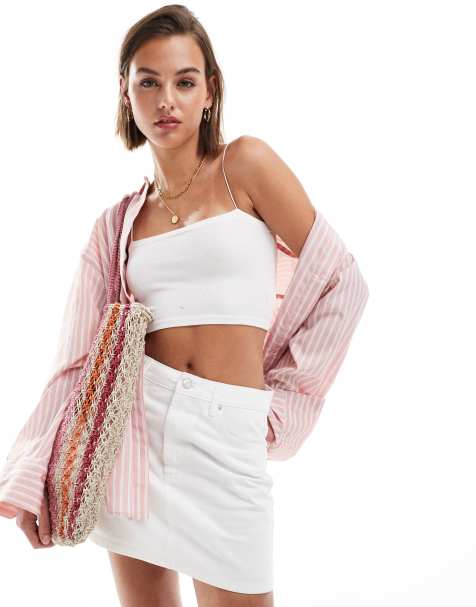 ASOS DESIGN - Denim minirok met hoge taille in ecru - view 1