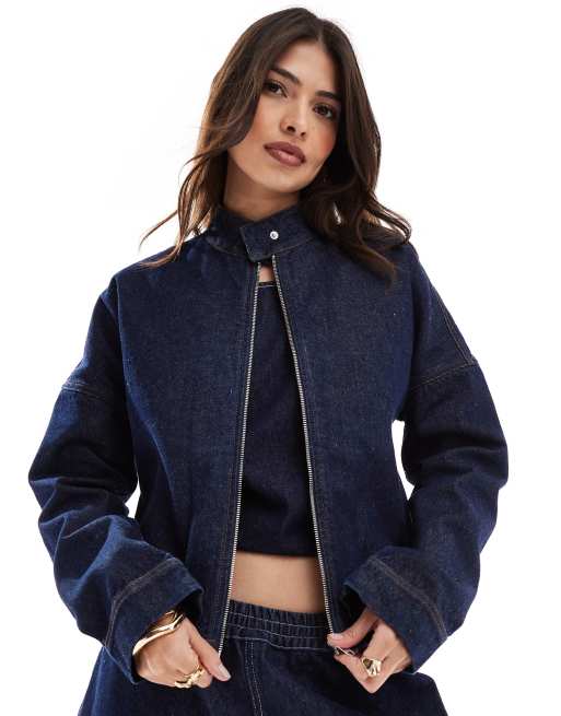 ASOS DESIGN denim moto collar jacket in indigo ASOS