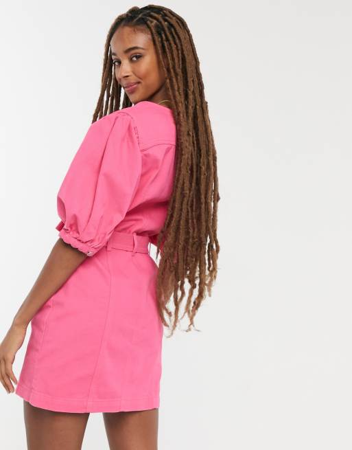 Neon pink outlet denim dress