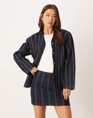 Asos Design Denim Navy Pinstripe Mini Skirt - Part Of A Set-blue