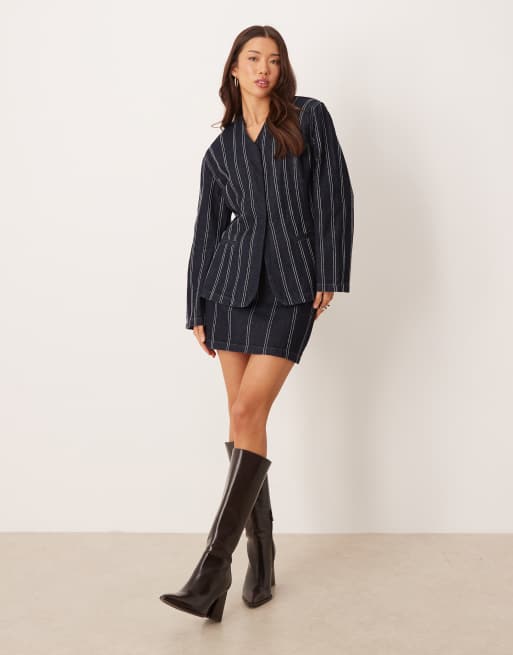 ASOS DESIGN denim navy pinstripe mini skirt (part of a set), 3 of 5
