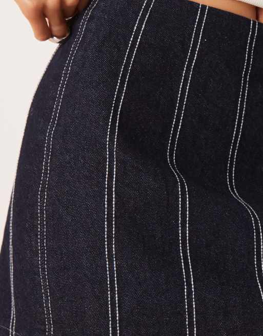 ASOS DESIGN denim navy pinstripe mini skirt (part of a set), 4 of 5
