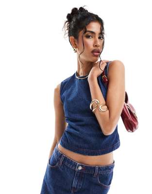 ASOS DESIGN - Denim-Oberteil in Indigoblau mit Schleifenverzierungen