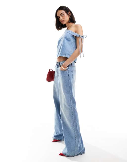 M.Y.O.B❤️DENIM OFF SHOULDER TOPS DENIM OFF SHOULDER SHIRT | INDIGO772 - GOOD AMERICAN