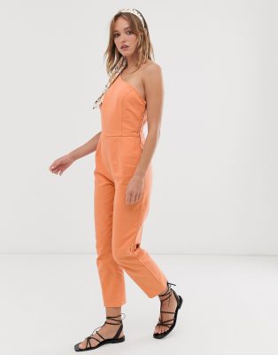 orange denim jumpsuit