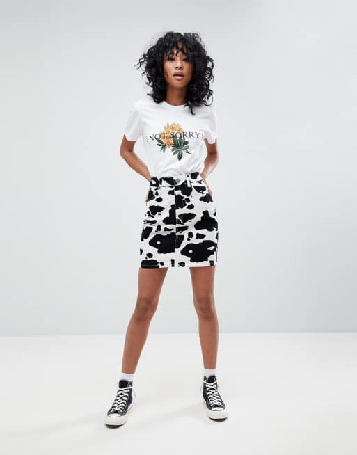 High waisted shop cow print skirt