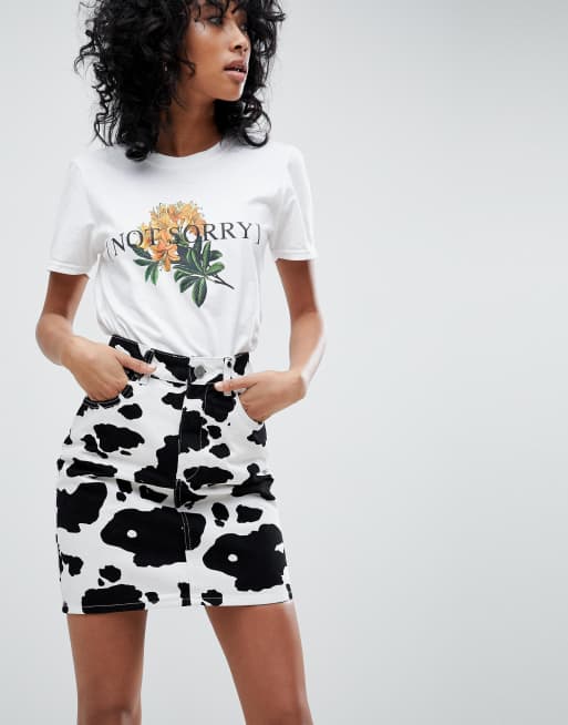 Cow print skirt discount denim