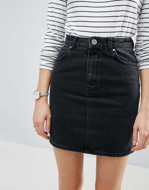 ASOS DESIGN denim original high waisted skirt in washed black