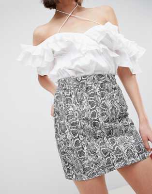 denim snake print skirt