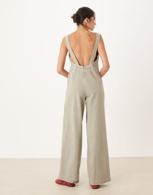 Asos Design Denim Overall Jumpsuit With Cross Back In Green