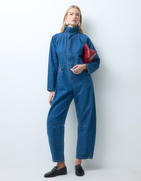 ASOS DESIGN Denim-Overall mit Stehkragen in dunklem Mittelblau - view 1