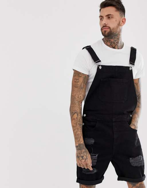 Black ripped overalls store shorts