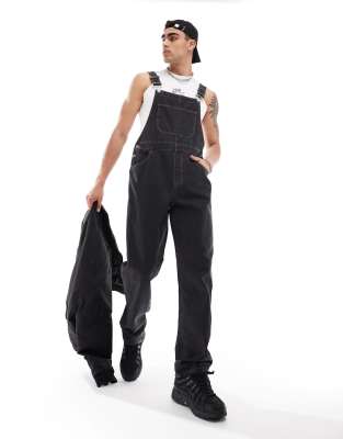 denim overalls in black