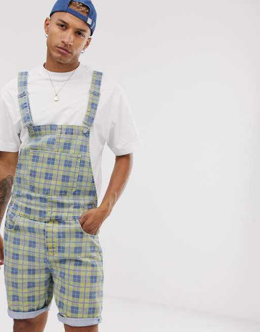 ASOS DESIGN denim overalls in blue yellow check ASOS