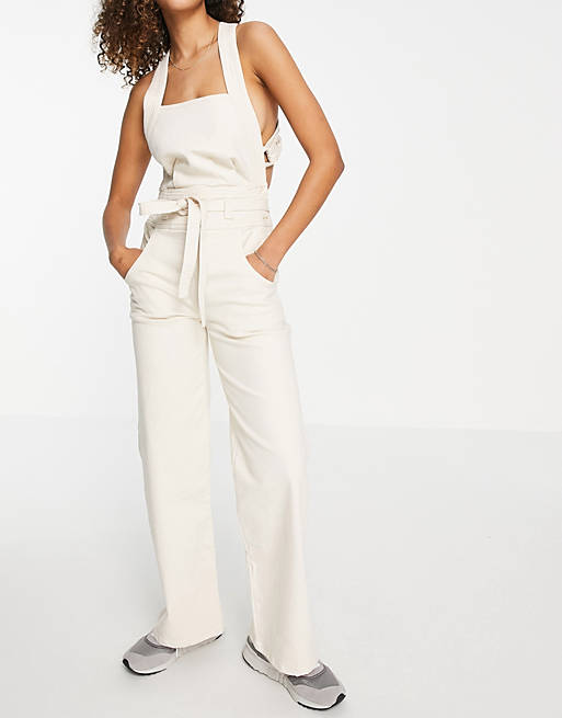 Asos Women Clothing Dungarees Overall dress in ecru 