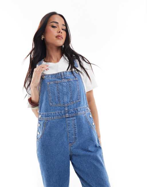 ASOS DESIGN denim overalls in mid blue, 2 of 4