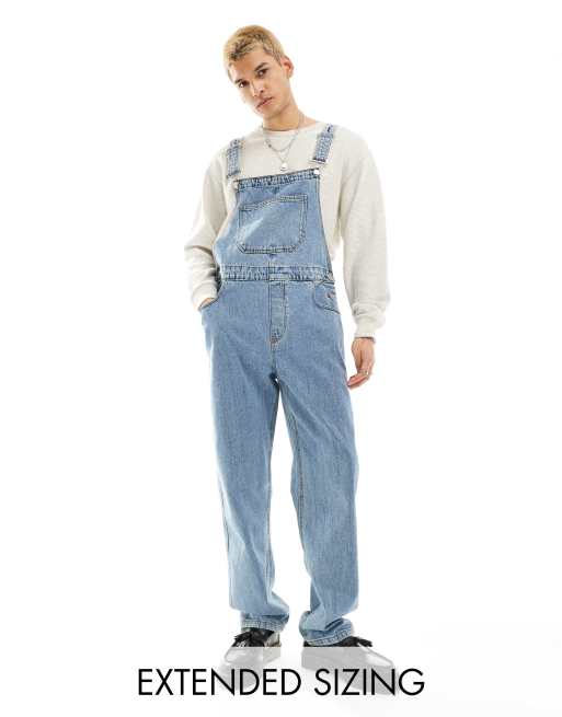 ASOS DESIGN denim overalls in mid wash blue