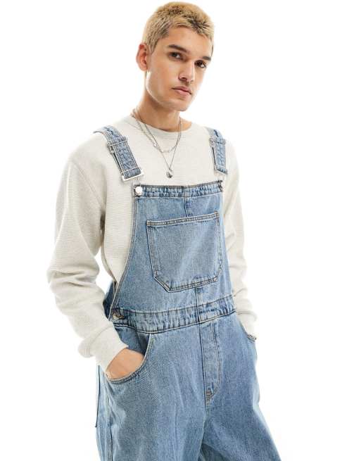 ASOS DESIGN denim overalls in mid wash blue