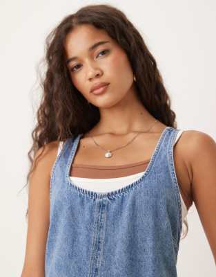Asos Design Denim Overalls Jumpsuit With Cross Back In Blue
