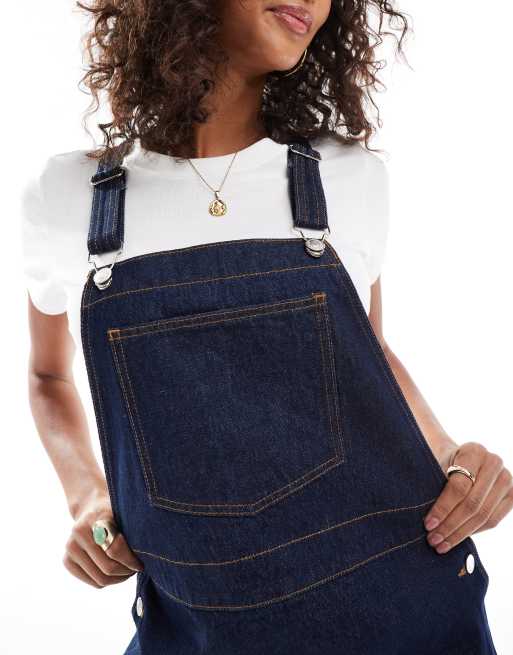 asos denim overall dress ASOS Denim Overall Dress Plus Size 22 Pinafore Frayed Raw Hem Washed Black  Mini