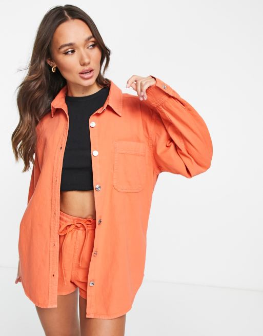 ASOS DESIGN - Denim overhemd in oranje, deel van co-ord set 