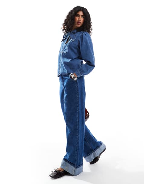 ASOS DESIGN - Denim overhemd met strik aan de hals in middenblauw - view 1