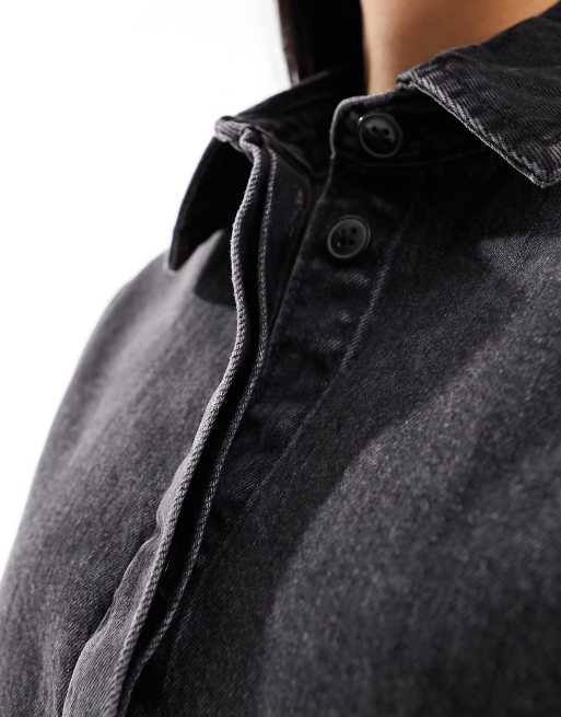 ASOS DESIGN - Denim overhemdjurk met korte mouwen in zwart met wassing, 4 van 4