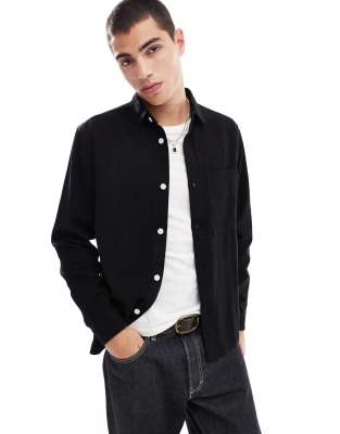 denim overshirt in black-Gray