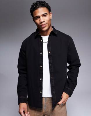 denim overshirt in washed black