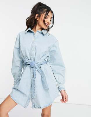 oversized belted mini shirt dress