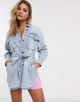 denim belted shirt