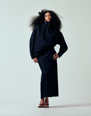 Asos Design Denim Oversized Funnel Jacket In Blue