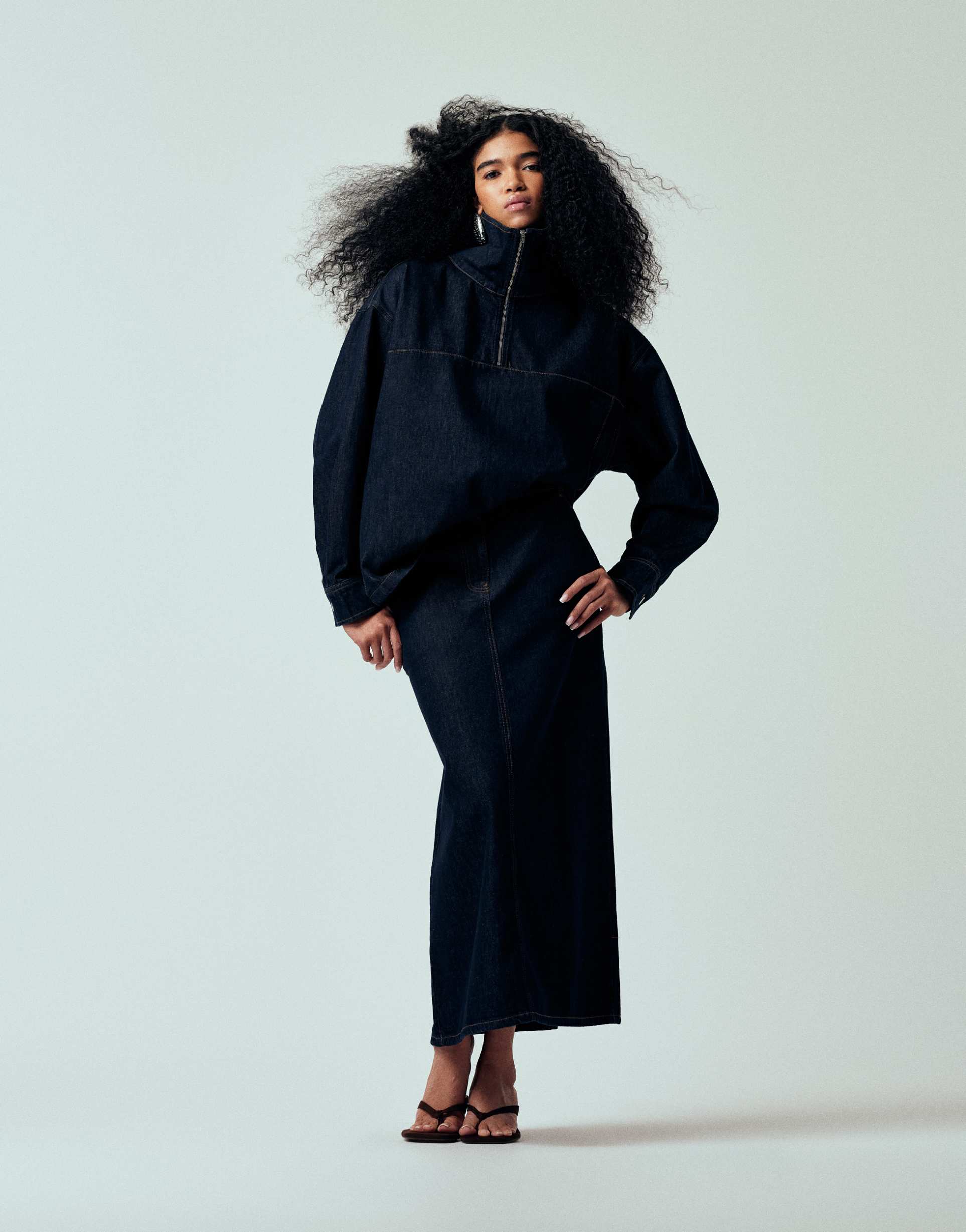 asos design denim oversized funnel jacket in indigo - part of a set