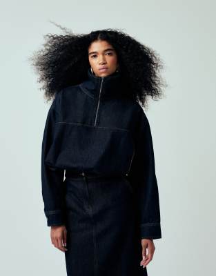 Asos Design Denim Oversized Funnel Jacket In Blue