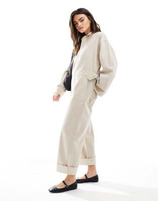 ASOS DESIGN ASOS DESIGN denim oversized mechanic boilersuit in neutral
