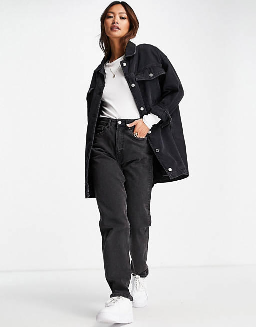 Coats & Jackets denim oversized shacket in washed black with borg lining 