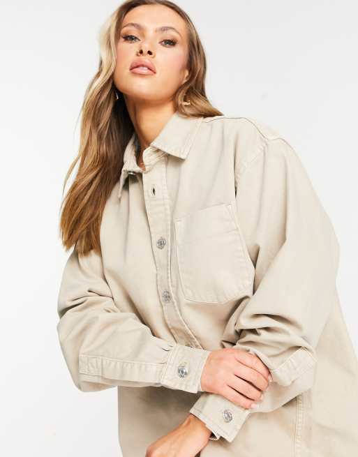beige denim shirt dress Medium Wash Denim Mini Shirt Dress - All Dresses main image 0