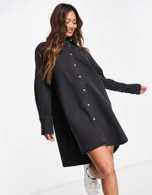 ASOS DESIGN denim oversized shirt dress in black | ASOS