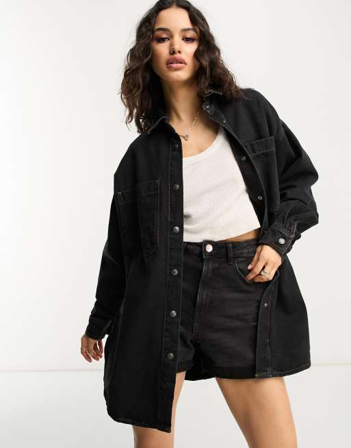 Oversized denim sales shirt black