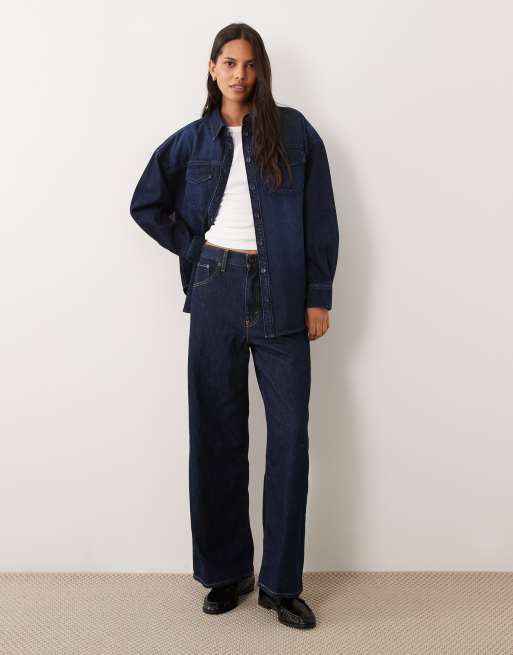 ASOS DESIGN denim oversized traditional shirt in rinse, 4 of 4